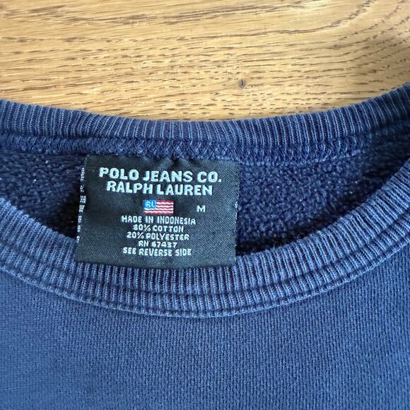 VNTG Polo Jeans Company Spell Out Sweatshirt SZ M Navy Y2K Classic Casual Preppy - Picture 2 of 8